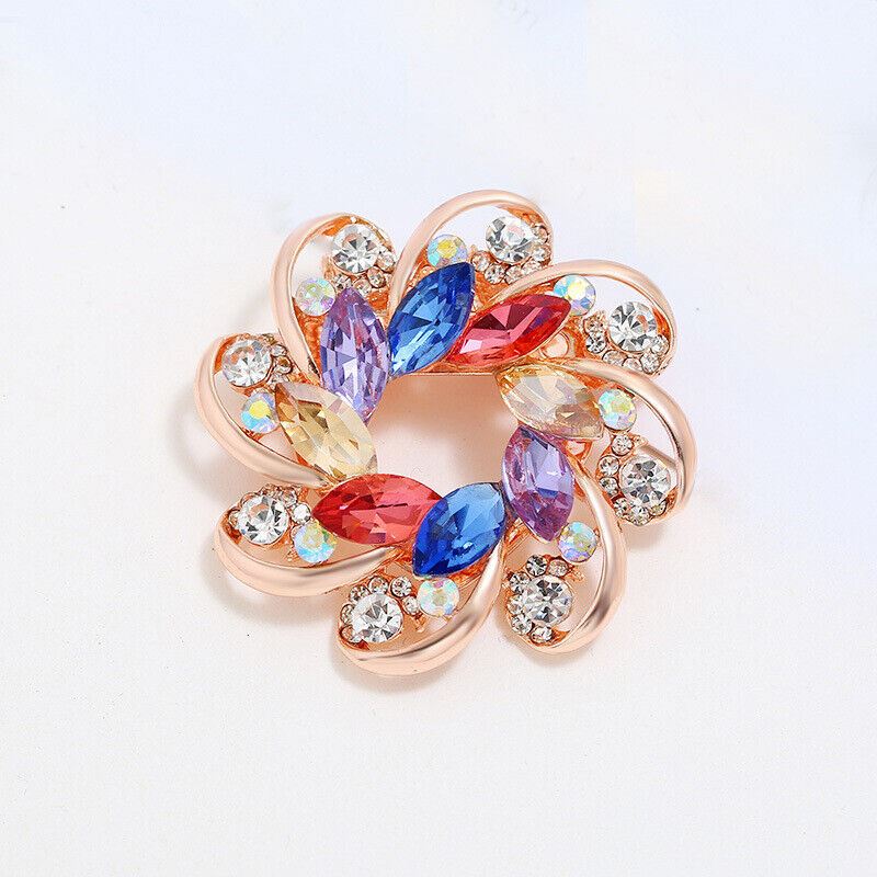 Women Round Circle Silk Scarf Ring Pin Brooch Buckle Rhinestone T-Shirt Clip - Picture 15 of 36