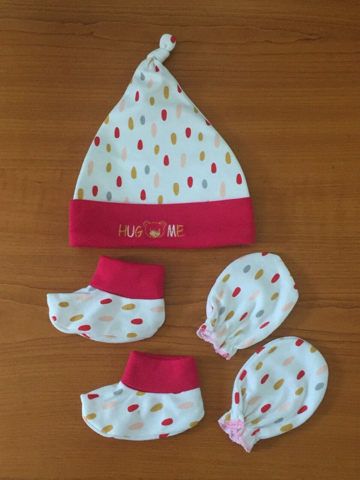Newborn Baby Beanie Hats and Anti Scratch Mittens Set 100% Cotton Caps Glove 0-6 - Picture 16 of 18