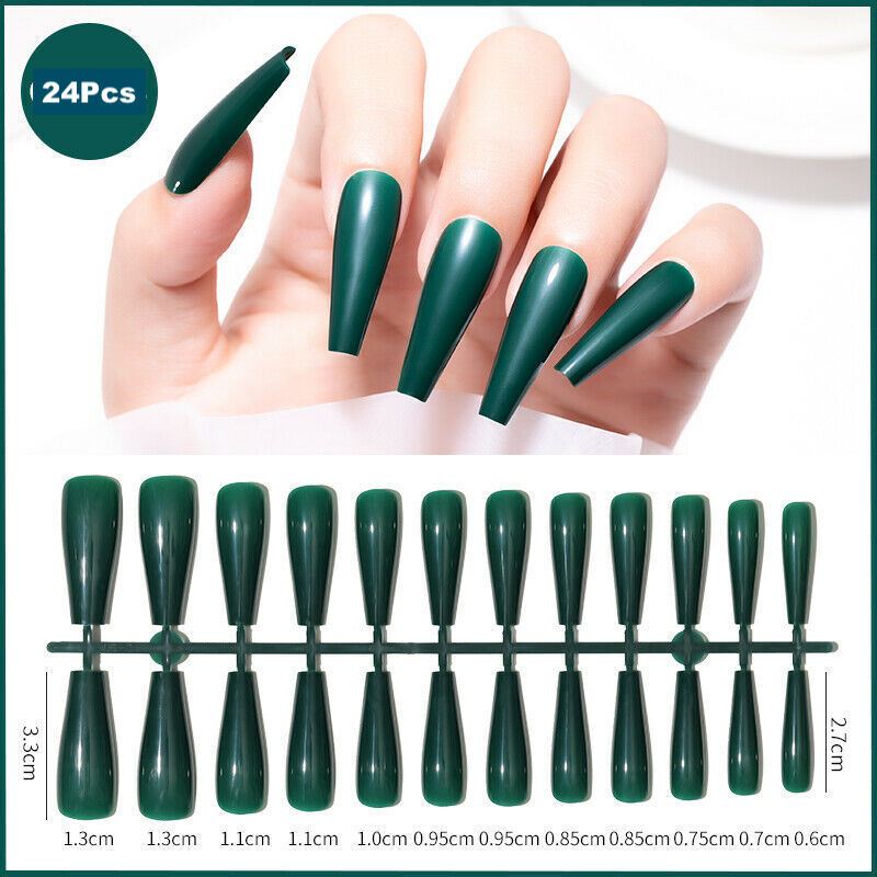 24pcs Long Coffin False Fake Coloured Full Cover Nails Extension Nail Tips - Picture 8 of 18