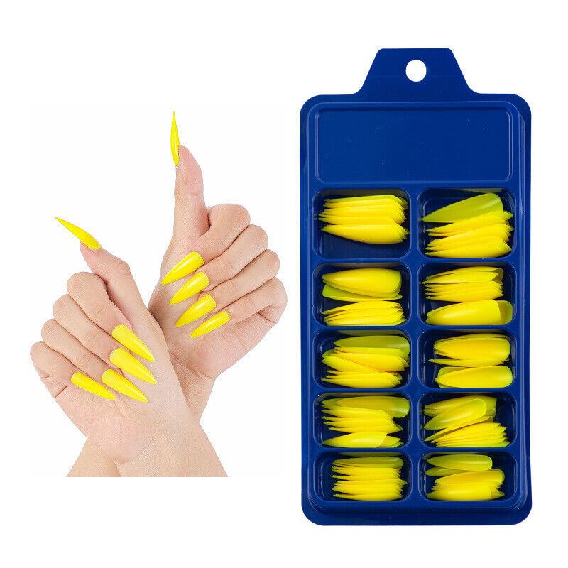 100 Pcs False Nail Tips Matte Full Cover Long Stiletto Fake Nails Art Manicure - Picture 35 of 35