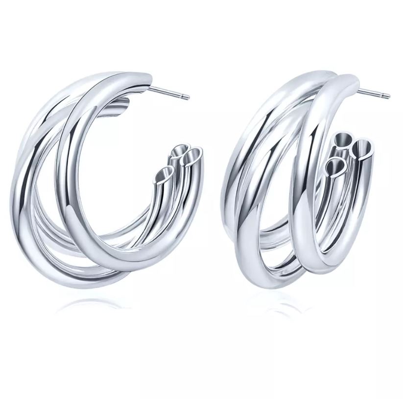 Pendientes de aro triples 30 mm oro plata redondos gruesos estilo joyería de moda - Imagen 14 de 15