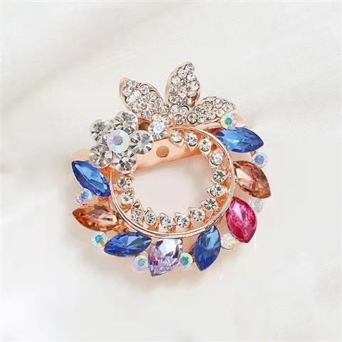 Women Round Circle Silk Scarf Ring Pin Brooch Buckle Rhinestone T-Shirt Clip - Picture 30 of 36