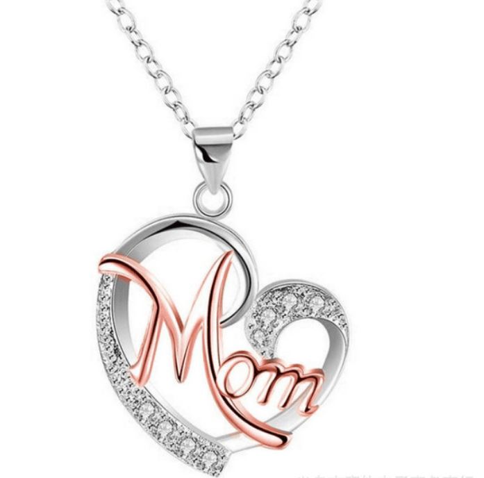 Women Silver Pendant Chain Necklaces Love Heart Mom Zircon Mum Mother's Day Gift - Picture 12 of 14