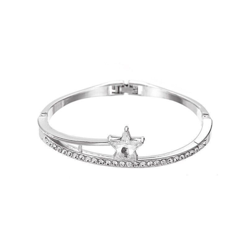 Women Crystal Star Diamante Bracelet Silver Rose Gold Zircon Bangle Bridal Gift - Picture 8 of 9