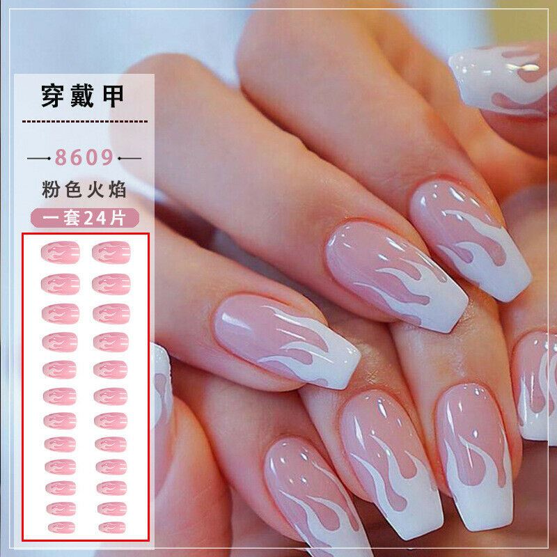 24 Pcs Women Ballerina Fake Nail Press On Long False French Manicure Full Cover - Picture 8 of 16