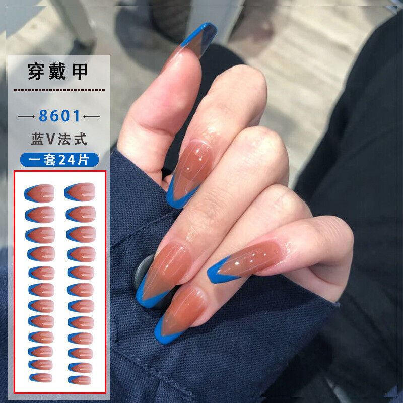 24 Pcs Women Ballerina Fake Nail Press On Long False French Manicure Full Cover - Picture 6 of 16