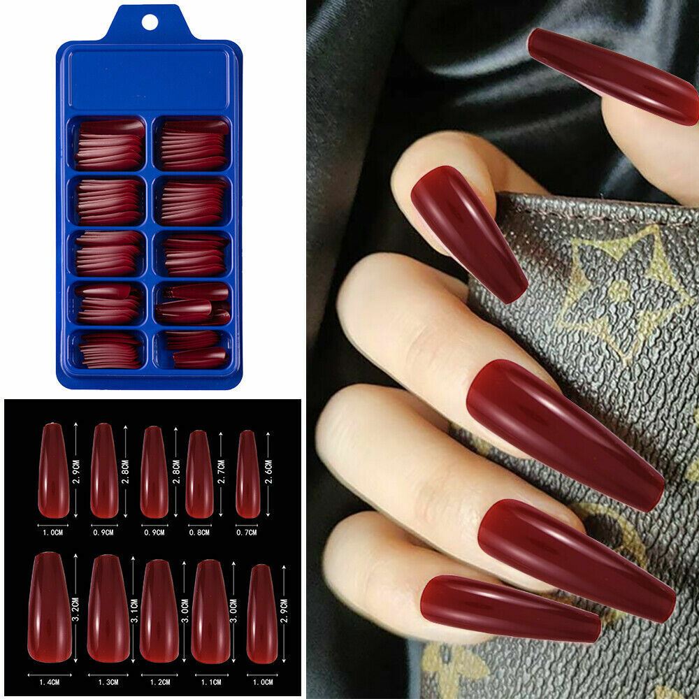 100 Pcs False Nail Tips Matte Full Cover Long Stiletto Fake Nails Art Manicure - Picture 18 of 35