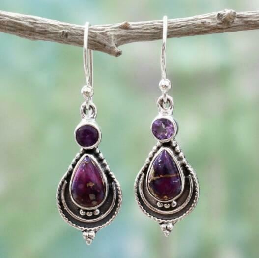Women Silver Amethyst Moon stone Opal Topaz Dangle Drop Earrings Hook Jewellery - Picture 4 of 5