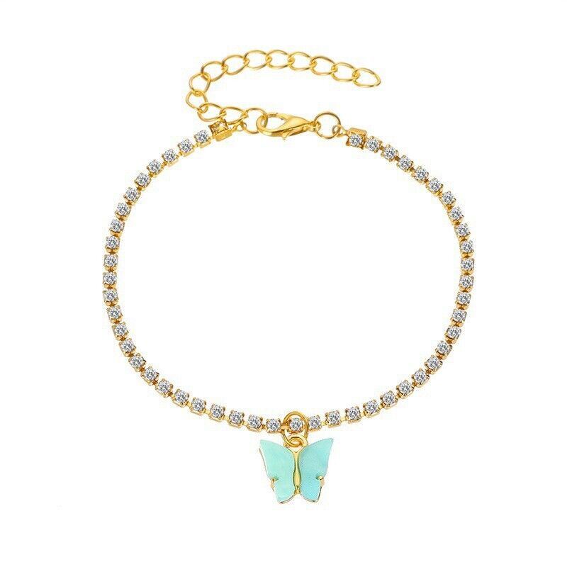Mujeres Niñas Boho Circón Mariposa Tobillo Oro Cristal Cadena Tobillo Pulsera Playa - Imagen 7 de 8
