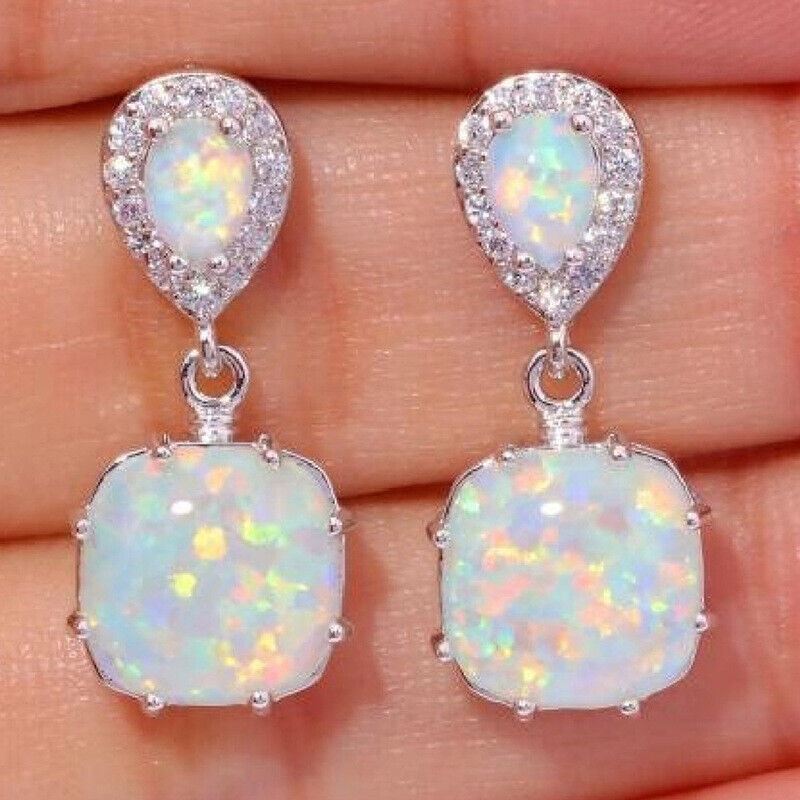 PENDIENTES GRANDES DE TACHUELAS CUADRADAS ESTILO ÓPALO DANLES GOP AZUL OCÉANO REINO UNIDO - Imagen 6 de 6