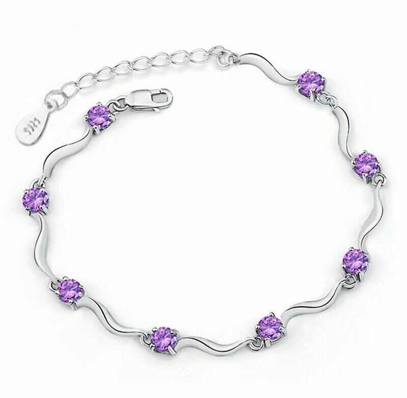 Elegante brazalete dije enchapado en plata ligado a cristal para mujer - Imagen 7 de 7