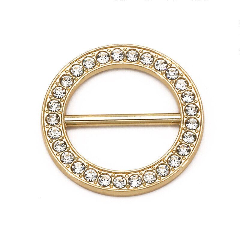 Women Girls T-Shirt Clip Round Circle Silk Scarf Ring Pin Buckle Rhinestone Gift - Picture 3 of 9