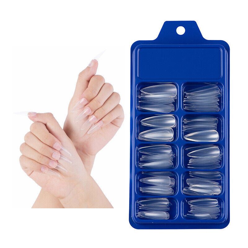 100 Pcs False Nail Tips Matte Full Cover Long Stiletto Fake Nails Art Manicure - Picture 19 of 35