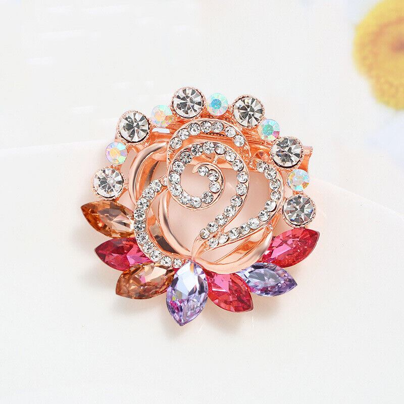 Women Round Circle Silk Scarf Ring Pin Brooch Buckle Rhinestone T-Shirt Clip - Picture 17 of 36