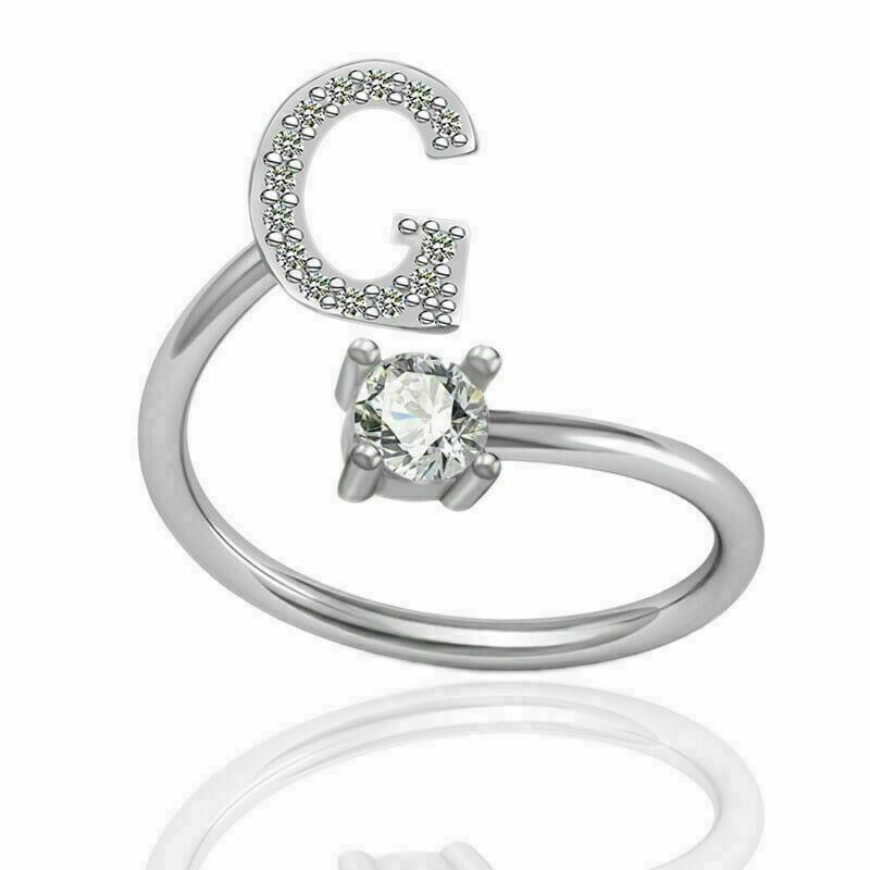 Women Girls Initial Letter Ring Silver Adjustable Alphabet Rings Friendship Gift - Picture 16 of 35