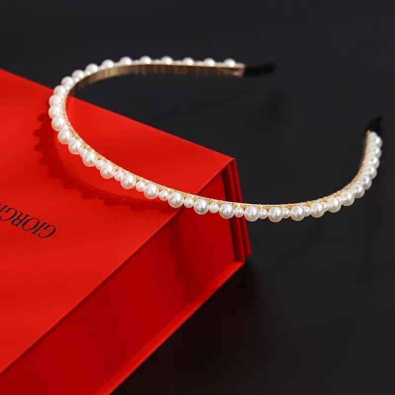 Women Girls Headband Handmade Beaded Pearl Hoops Bride Wedding Hair Accessories - Picture 20 of 25
