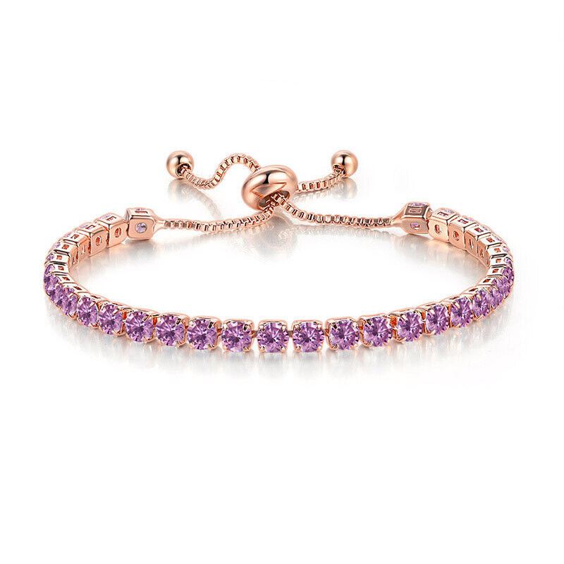 Rose Gold Adjustable Bridesmaid Women Bracelet Rhinestone Cubic Zircon Crystals - Picture 18 of 21
