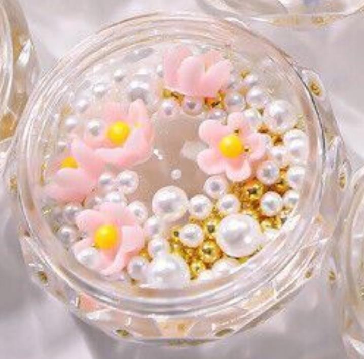 Nail Art Gold Beads Flowers Pearls Crafts Gems Stones 3D Nail Decoration - Picture 5 of 8