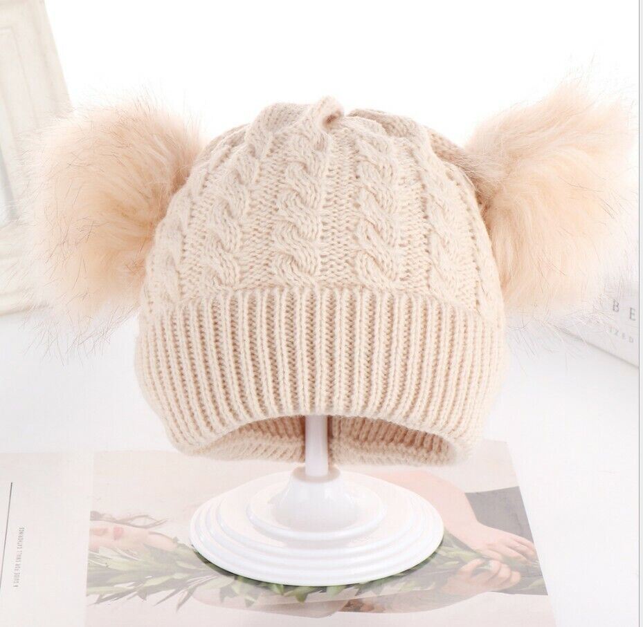 Baby Double Pom Pom Hat 2 Bobble Beanie Knitted Winter Warm Boy Girl Newborn-24M - Picture 21 of 27