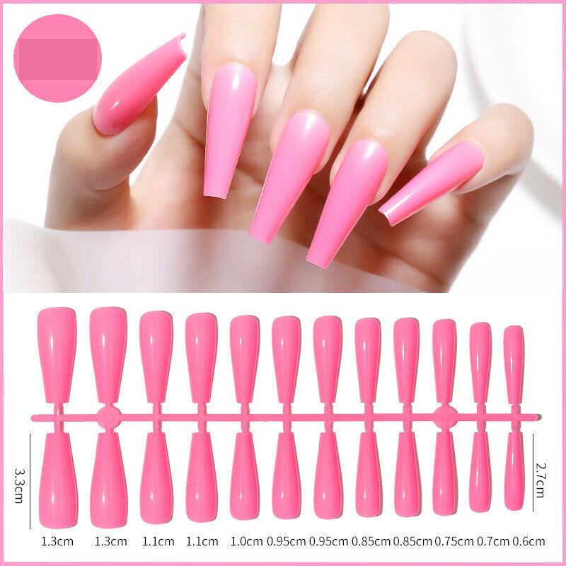 24pcs Long Coffin False Fake Coloured Full Cover Nails Extension Nail Tips - Picture 3 of 18