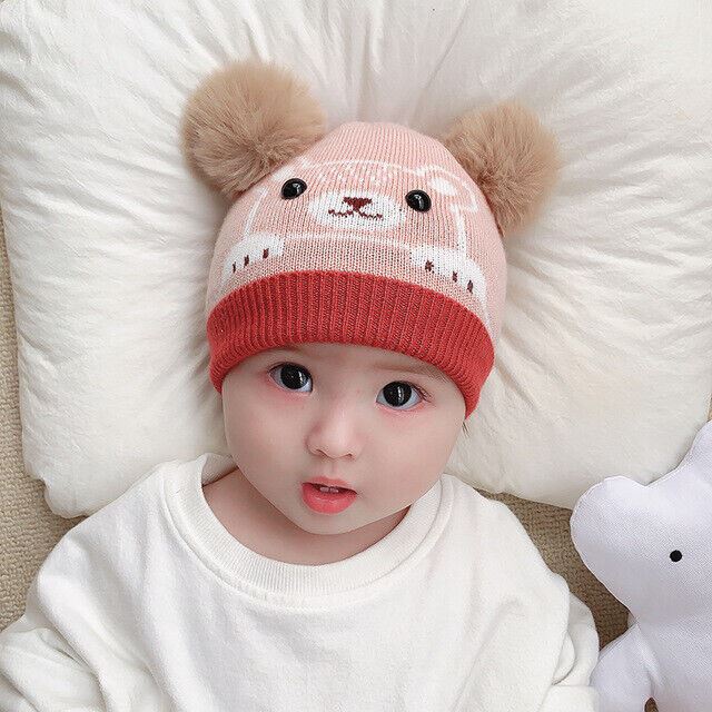 Baby Double Pom Pom Hat 2 Bobble Beanie Knitted Winter Warm Boy Girl Newborn-24M - Picture 14 of 27