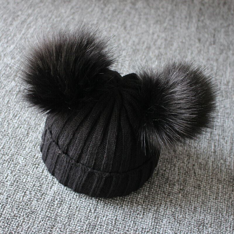 Baby Double Pom Pom Hat 2 Bobble Beanie Knitted Winter Warm Boy Girl Newborn-24M - Picture 18 of 27