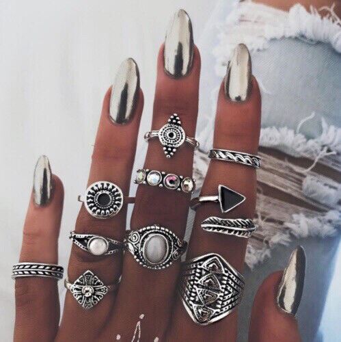 Boho Silver Gold Colour Yin Yang Knuckle Ring Set Women Girl Vintage Toe Thumb - Picture 11 of 11