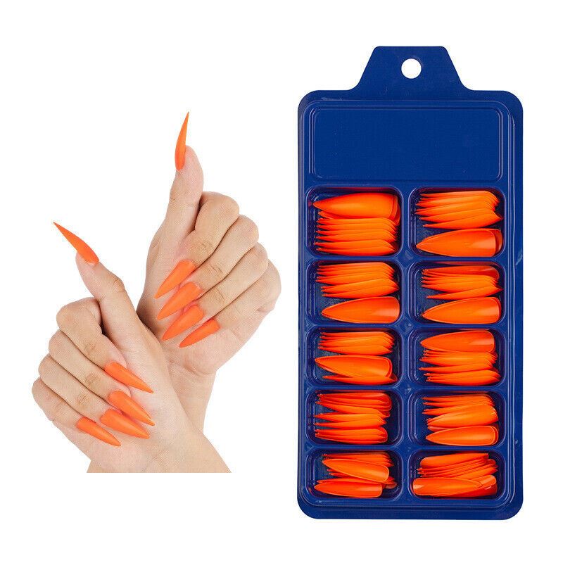 100 Pcs False Nail Tips Matte Full Cover Long Stiletto Fake Nails Art Manicure - Picture 28 of 35