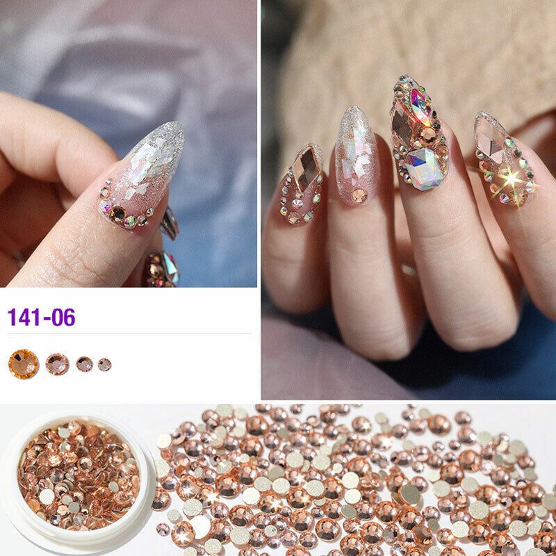 Nail Art Strasssteine AB flache Rückseite gemischte 3D-Spitzen Kristallglitzer Diamant Edelstein Box - Bild 12 von 13