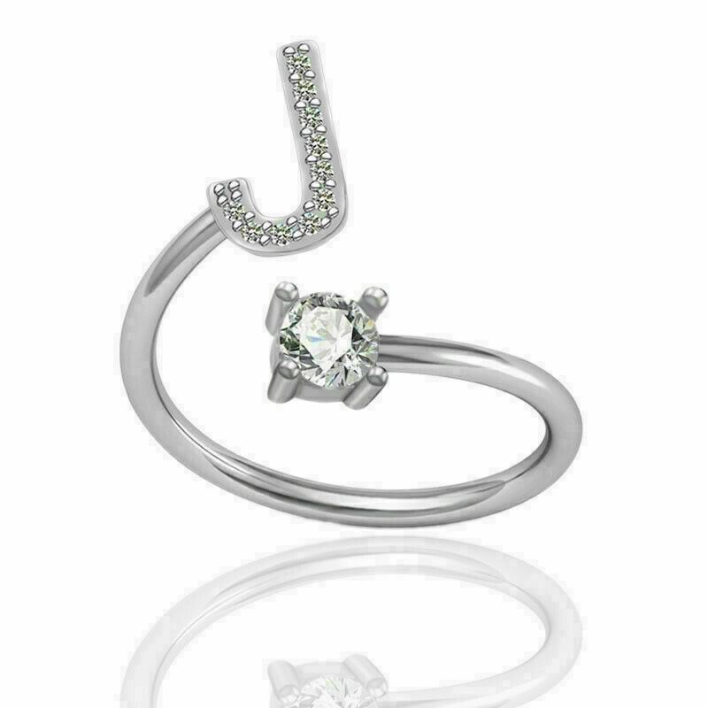 Women Girls Initial Letter Ring Silver Adjustable Alphabet Rings Friendship Gift - Picture 19 of 35
