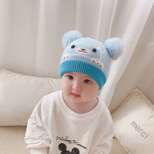 Baby Double Pom Pom Hat 2 Bobble Beanie Knitted Winter Warm Boy Girl Newborn-24M - Picture 12 of 27