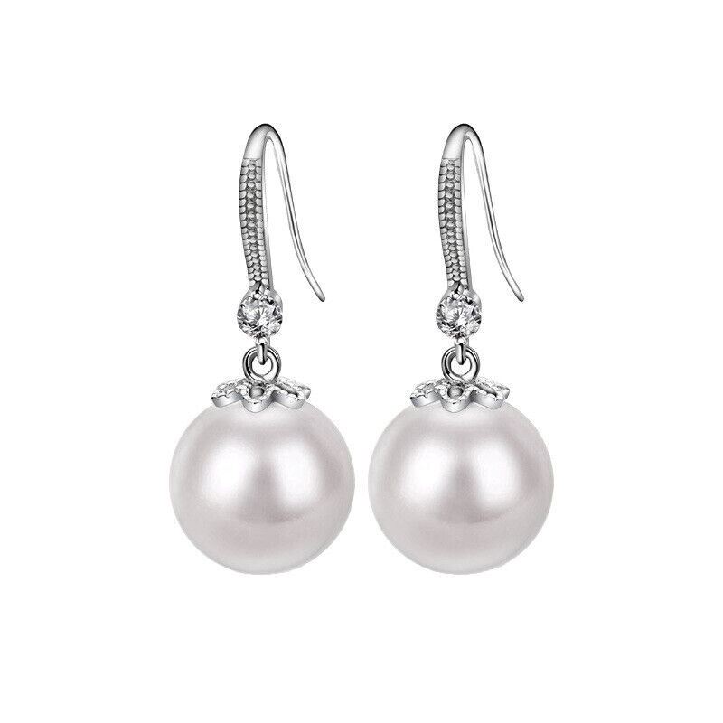 Women Pearl Earrings Drop Dangle Sliver Hook Stud Wedding Jewellery for Girls - Picture 13 of 13