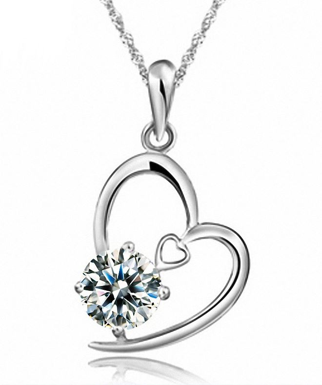 Crystal Heart Pendant Silver Plated Necklace Chain Women Jewellery Gift UK - Picture 4 of 4