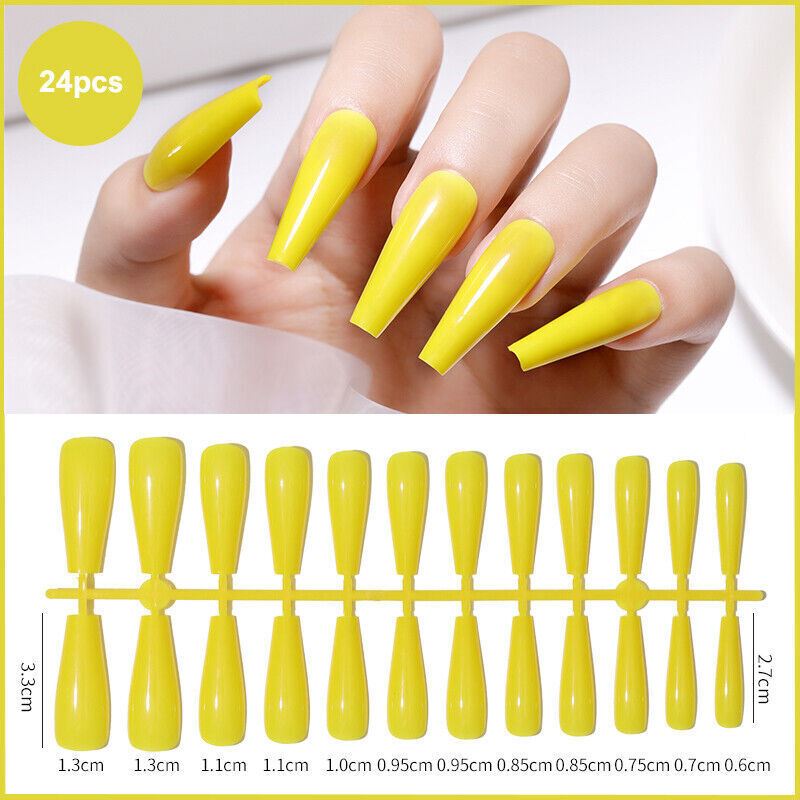 24pcs Long Coffin False Fake Coloured Full Cover Nails Extension Nail Tips - Picture 18 of 18