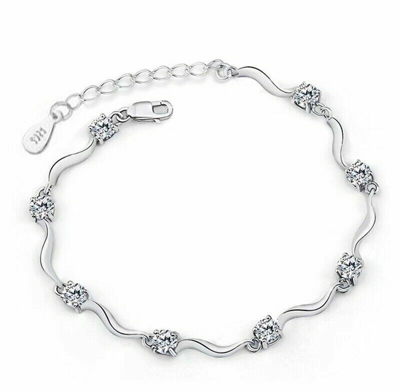Elegante brazalete dije enchapado en plata ligado a cristal para mujer - Imagen 6 de 7