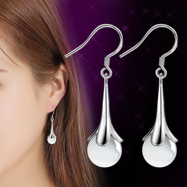 Pearl Drop Dangle Hook Earrings Silver Plated Women Girls Jewellery Gift - Picture 4 of 7