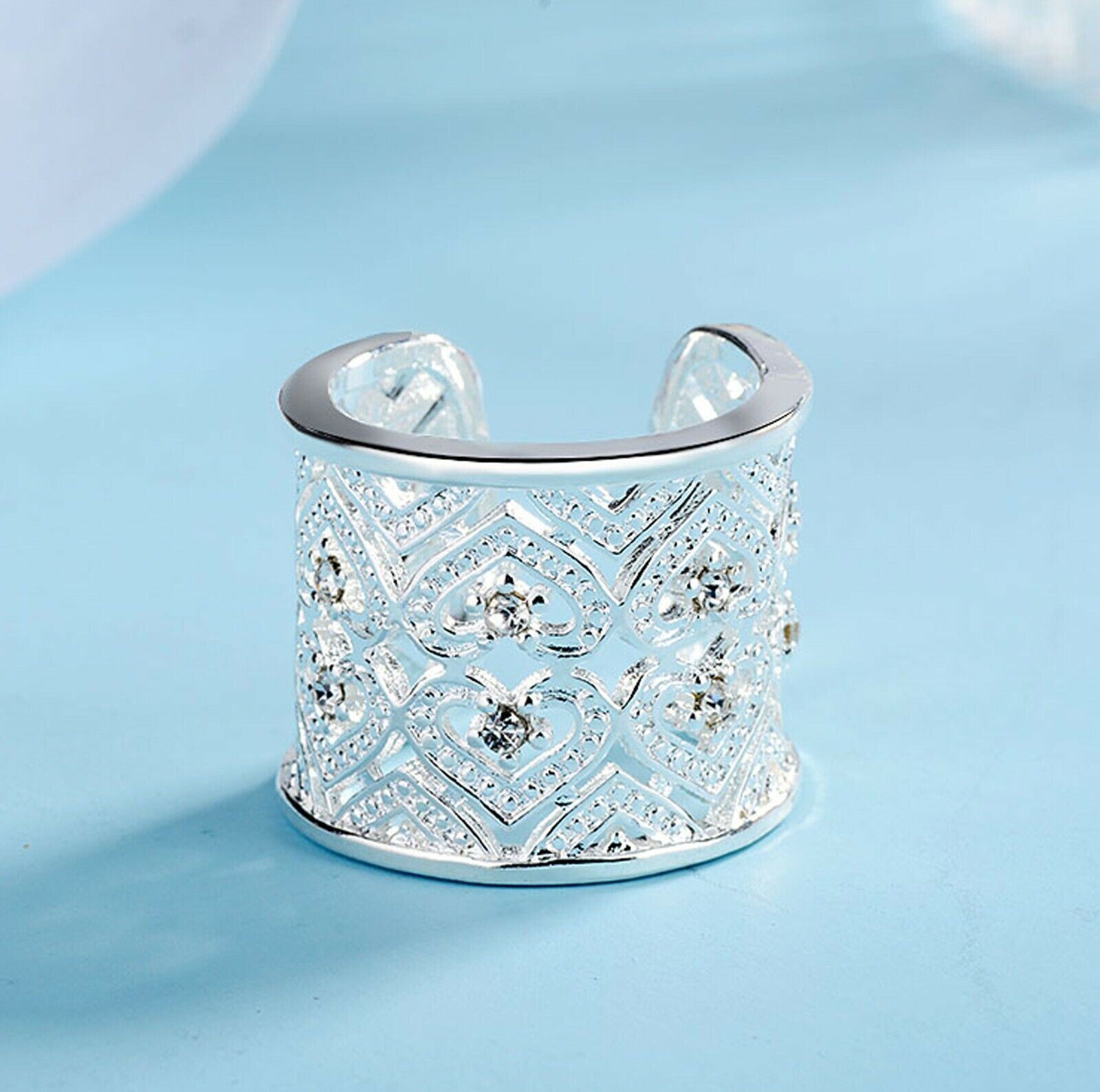 Women Mens Silver Gold Plated Zircon Knuckles Adjustable Ring Band Thumb Gift - Picture 9 of 12
