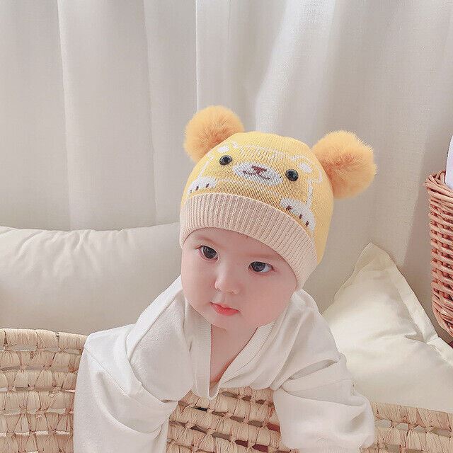 Baby Double Pom Pom Hat 2 Bobble Beanie Knitted Winter Warm Boy Girl Newborn-24M - Picture 16 of 27