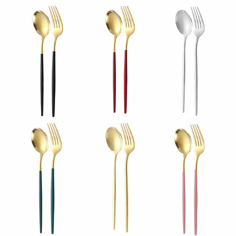Spoon Fork Set Gold Silver Stainless Steel Cutlery Tableware Dining Kitchen Gift
