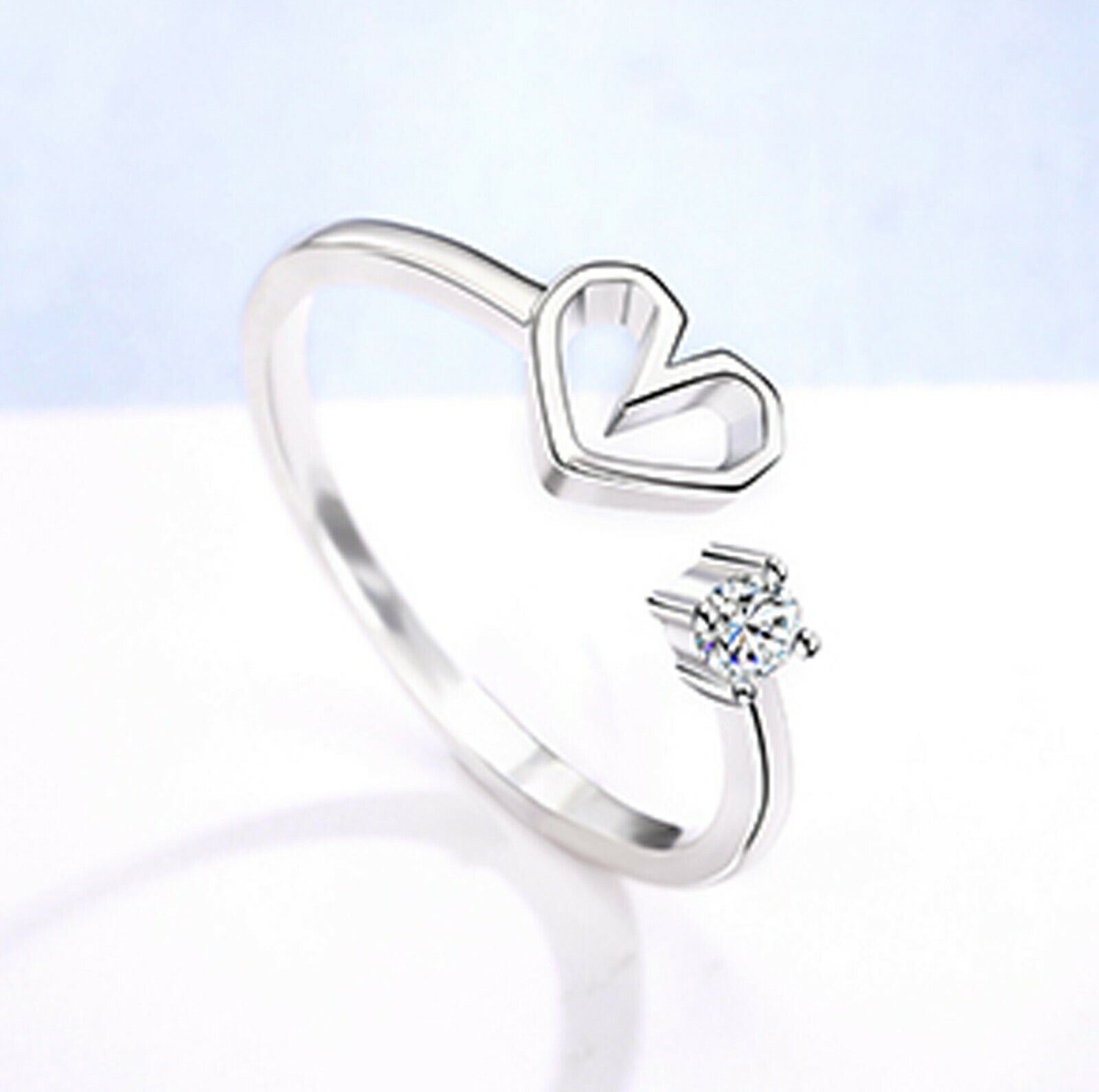 925 Sterlingsilber CZ verstellbarer Ring Schmuck Frauen Mädchen Band Finger Geschenk - Bild 6 von 14