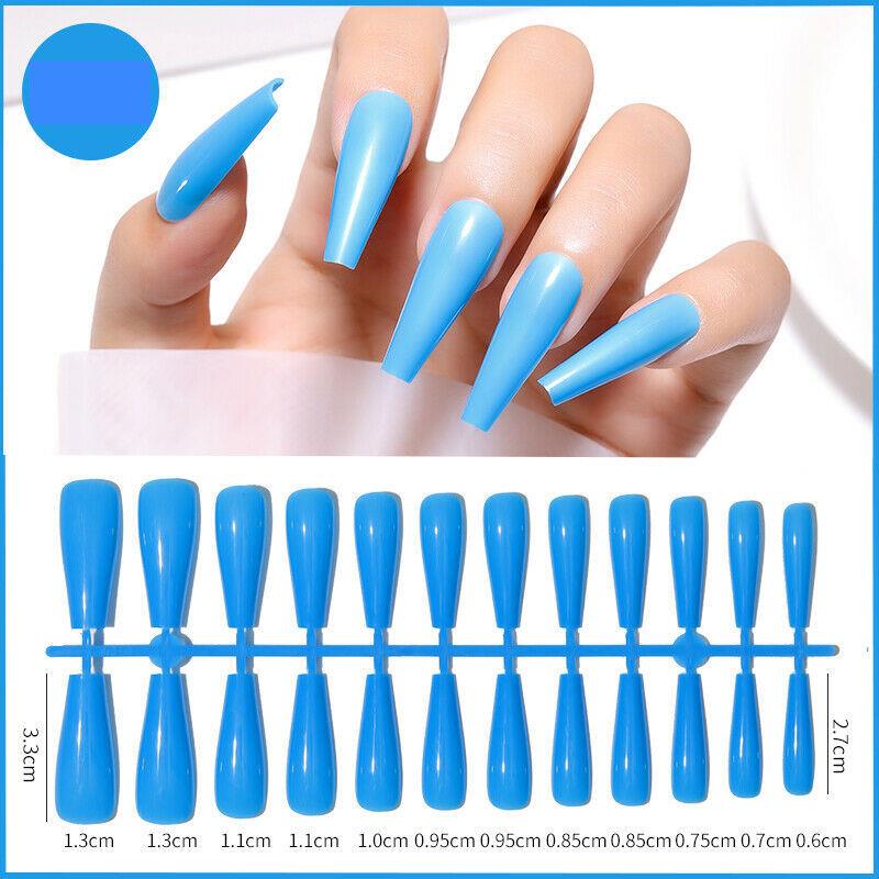24pcs Long Coffin False Fake Coloured Full Cover Nails Extension Nail Tips - Picture 16 of 18