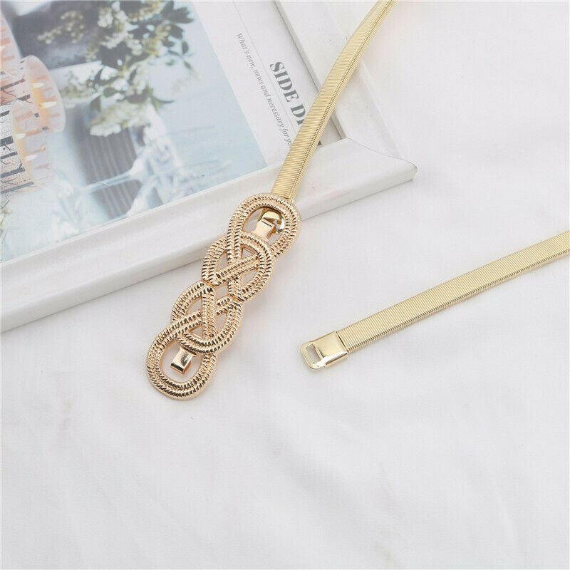 Mujeres Damas Moda Patinadora Hojas Metal Elástico Delgado Cintura Cintura Cintura - Imagen 13 de 42