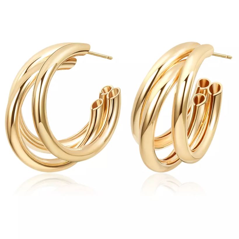 Pendientes de aro triples 30 mm oro plata redondos gruesos estilo joyería de moda - Imagen 15 de 15