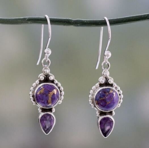 Women Silver Amethyst Moon stone Opal Topaz Dangle Drop Earrings Hook Jewellery - Picture 3 of 5