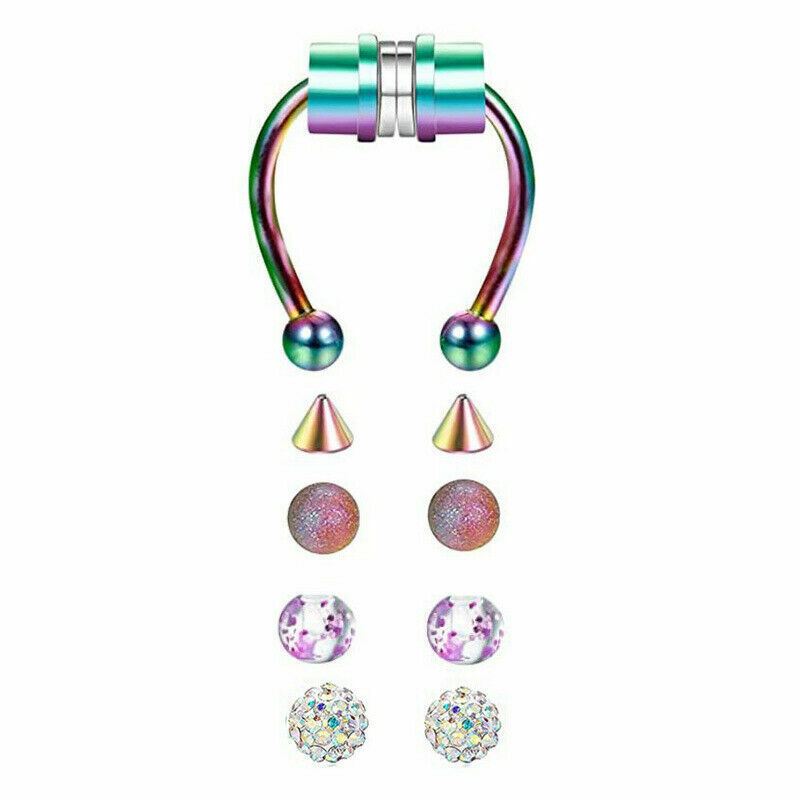 Nicht Piercing Magnet Stahl Ohr Nasen Ringe Fake Piercing Septum Clip 5 Stück Perlen - Bild 11 von 14