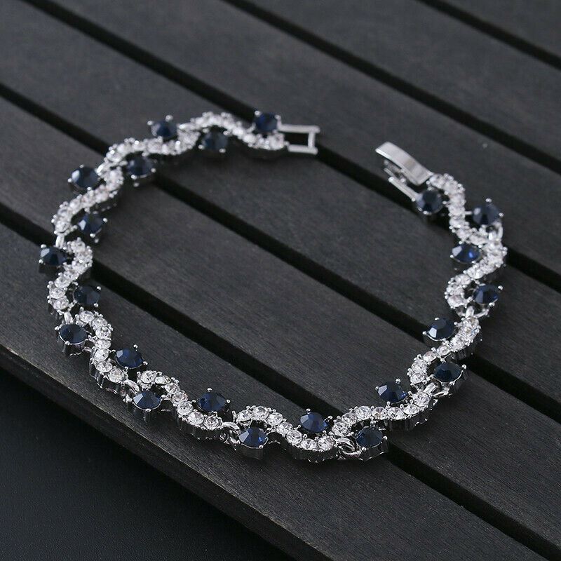 Women Girls Silver Zircon Rhinestone Bangle Bracelet Wedding Band Jewellery - Picture 7 of 8