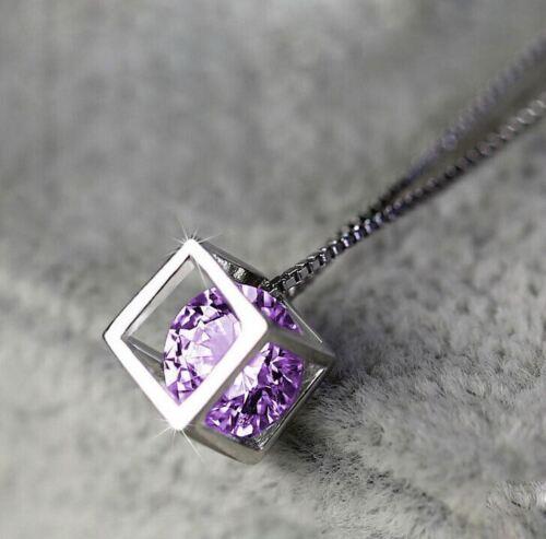 Corazón Cristal Plateado Cubo 3D Collar Cadena Mujeres Joyería Regalos - Imagen 3 de 4