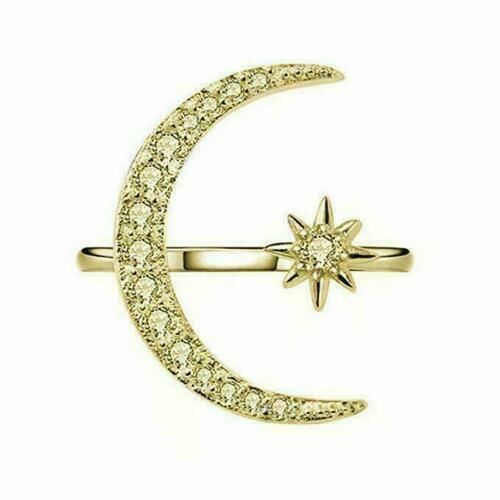 Silver Plated Gold Plated Crescent Moon Star CZ Adjustable Wrap Ring Band - Picture 17 of 20