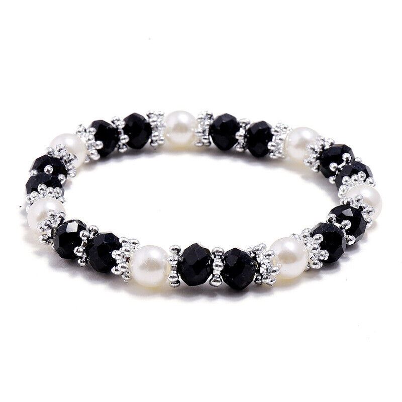 Damen Mädchen dehnbares elastisches Band Armband Kristall Perle Perlenarmreif Schmuck - Bild 4 von 6