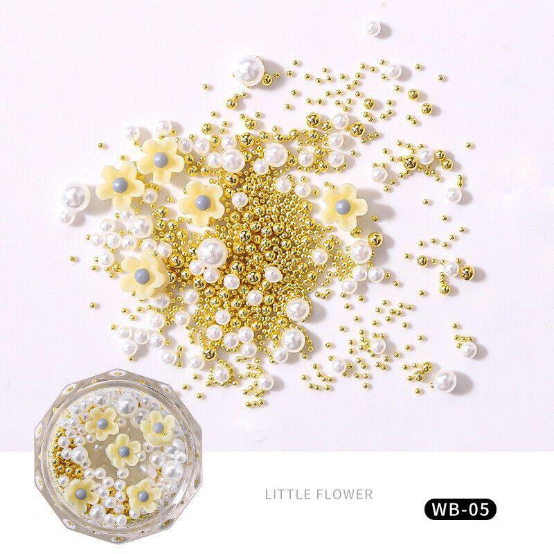 Nail Art Gold Beads Flowers Pearls Crafts Gems Stones 3D Nail Decoration - Picture 6 of 8